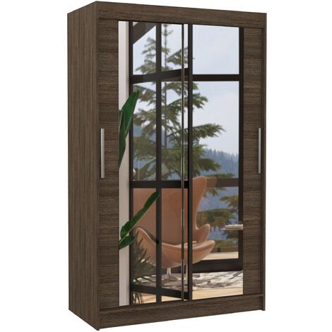 Petite armoire moderne de chambre à coucher marron avec 2 portes coulissantes miroir Ibizo 120cm