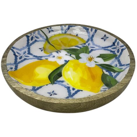 Petite assiette à citron en bois pour décoration de cuisine et présentation des aliments, style rustique et élégant