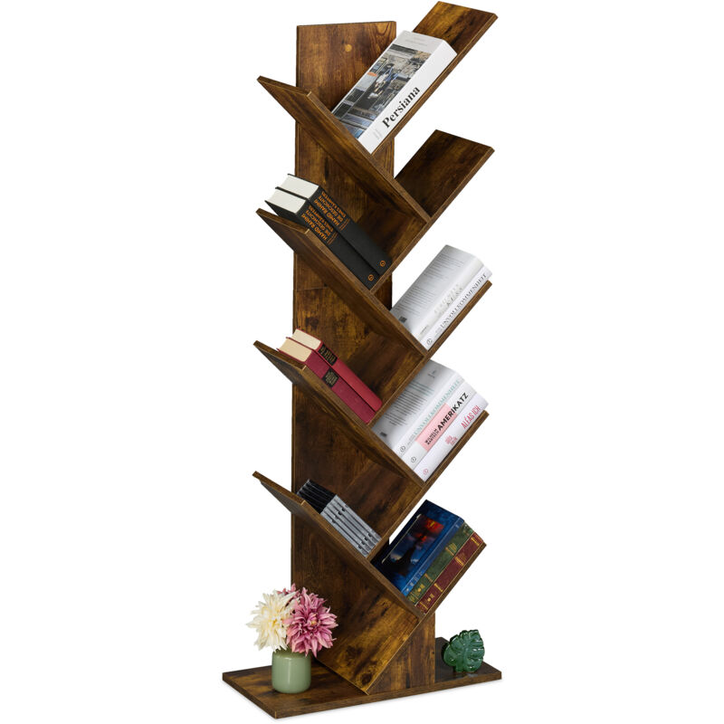 Petite bibliothèque prenant la forme d'un arbre, 9 branches, h x l x p : 128 x 51 x 25 cm, marron - Relaxdays