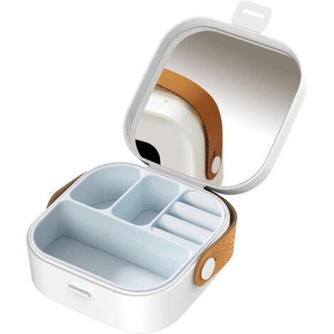 Petite boîte à bijoux, organiseur de bijoux, coffret à bijoux de voyage avec poignée et miroir, boîte de présentation pour boucles d'oreilles, montres, colliers (blanche)