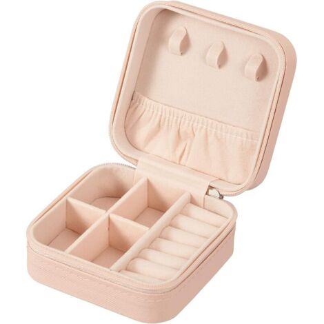 Petite boîte à bijoux portable en cuir synthétique pour bagues, pendentifs, boucles d'oreilles, colliers, bracelets - Rose - RWArmoire à bijoux