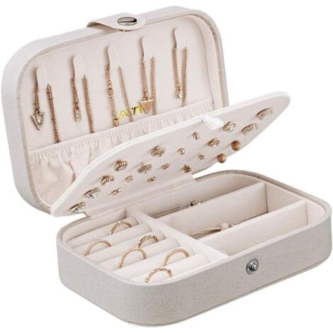 Petite boîte de rangement pour bijoux en cuir artificiel PU de voyage (blanc)