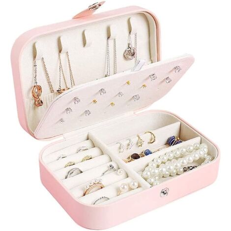 Petite boîte de rangement pour bijoux en cuir PU artificiel de voyage (rose)