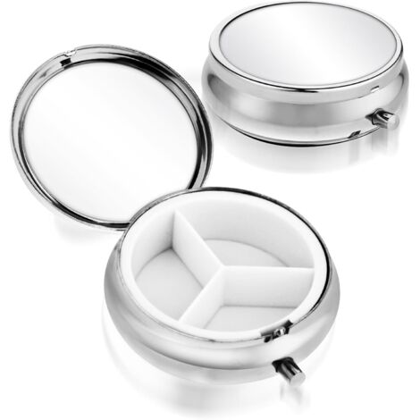 Petite boîte ronde en métal, pilulier/boîte de rangement multifonctionnelle et portable pour le quotidien et les voyages (3 boîtes) 5,1 x 1,6 cm