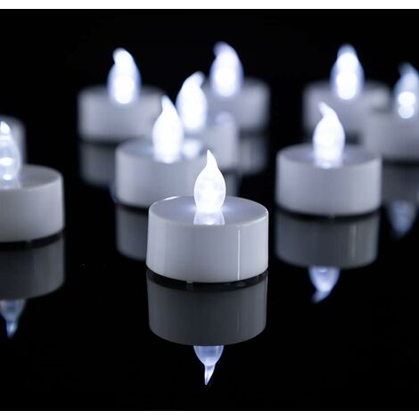 Petite bougie LED - Blanc froid - Lueur réaliste - Alimentée par pile CR2032 pour vacances, décorations de fête 24 pièces