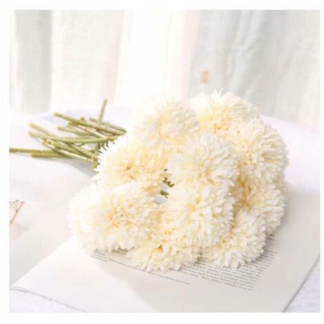 Petite boule artificielle chrysanthème branche unique petite boule chrysanthème affichage à la maison fleurs séchées simples et propres Melaleuca chrysanthème petit frais (10 blanc)