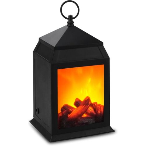 Petite cheminée artificielle, effet flamme LED rechargeable par USB, idéale pour la décoration de Noël intérieure et extérieure (noir)