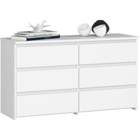 Petite Commode AKORD CL100 Blanche 100 cm 6 tiroirs façade Blanche 100x35x57 cm