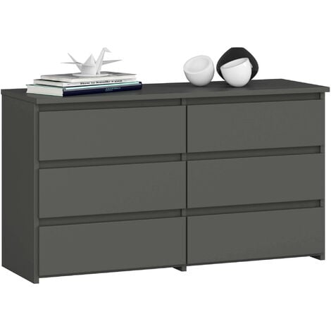 Petite Commode AKORD CL100 Gris Graphite 100 cm 6 tiroirs façade Gris Graphite 100x35x57 cm