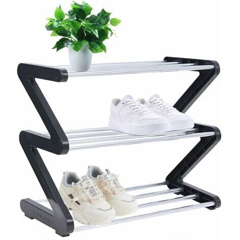 Petite étagère à chaussures à 3 étages- Petite étagère à chaussures - Rangement à chaussures stable et étroit- Organiseur de rangement pour entrée de placard, couloir, montage rapide - noir