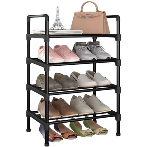 Petite étagère à chaussures à 4 niveaux, étroite et empilable, étagère à chaussures, étagère robuste pour entrée, couloir, placard, grande capacité et économie d'espace