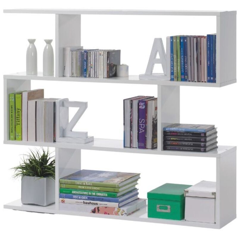 Tagère auxiliaire basse Athena pour salon, salle à manger, couloir, décoration, couleur : blanc, chêne canadien ou blanc/ciment, 110 x 97 x 24 cm
