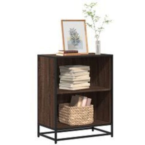 Petite étagère bibliothèque 2 niveaux Kalvani - Bois et metal noir 60 cm-Noyer-Largeur 60 cm