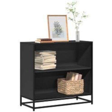 Petite étagère bibliothèque 2 niveaux Kalvani - Bois et metal noir 80 cm-Noir-Largeur 80 cm