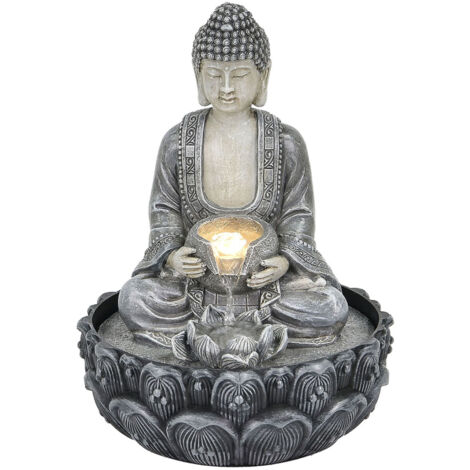 Petite fontaine dintérieur Bouddha en résine grise 27 cm