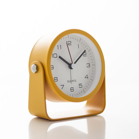 Petite horloge analogique – Réveil orange métallisé – Fonctionne à piles –