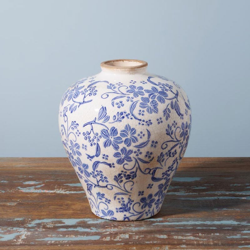 Petite jarre bleue Bucolique grès bleu foncé 23x20cm