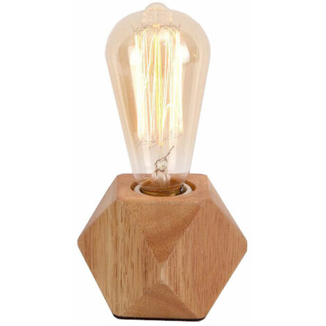 Petite lampe de chevet avec base en bois de diamant à côté de la lampe, E27 60W parfaite pour chambre, salon ou bureau (sans ampoule)