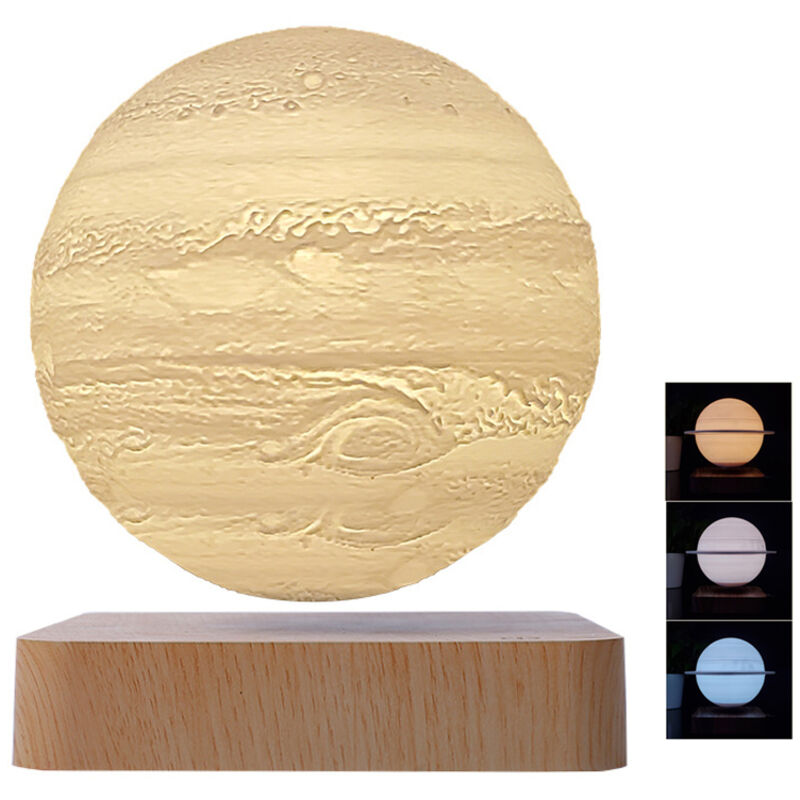 Petite lampe de table d'intérieur, veilleuse, lampe de table magnétique Jupiter, lumière tricolore, 14 cm, lampe de chevet rotative à 360°