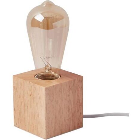 Petite Lampe de Table Lampe de Chevet avec Base Carrée en Bois Lampe de Chevet, E27 60W Parfait pour Chambre, Salon ou Bureau (Ampoule Non Incluse)