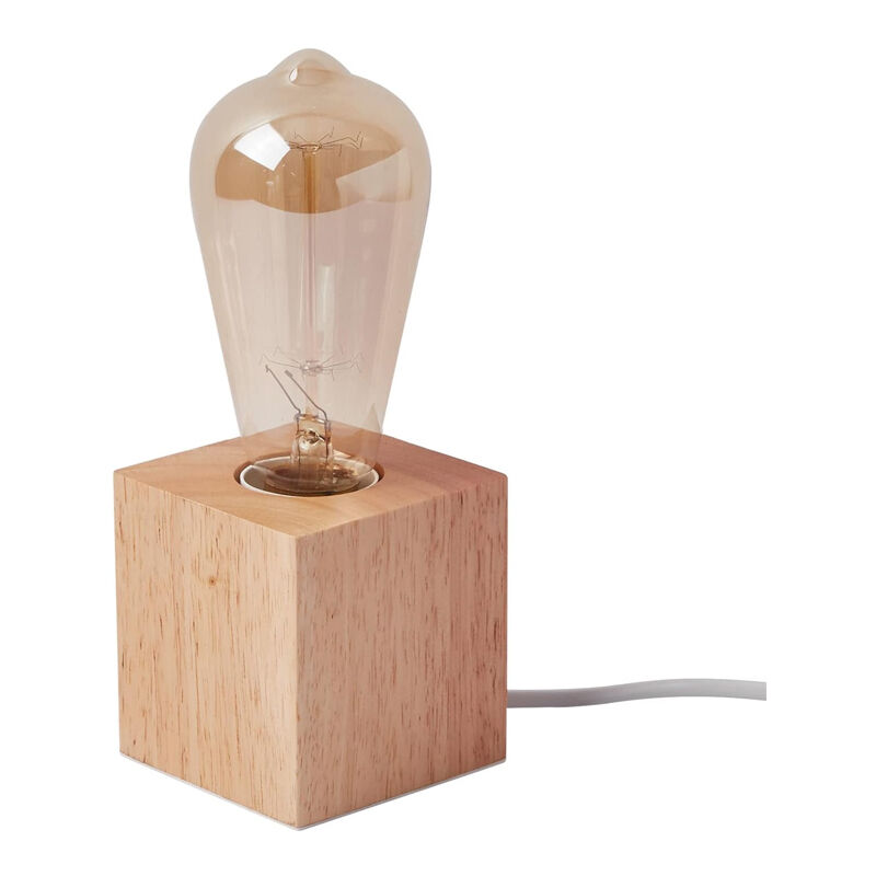 Sjqka - Petite lampe de table lampe de chevet avec base en bois diamant à côté de la lampe, E27 60W (avec ampoule) - b