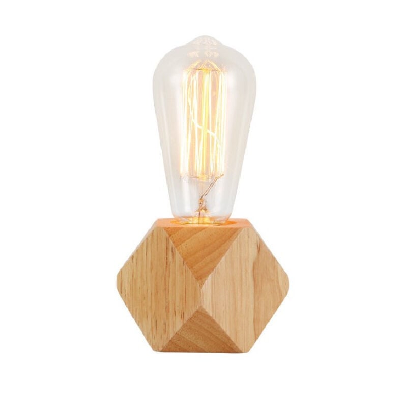 Sjqka - Petite lampe de table lampe de chevet avec base en bois diamant à côté de la lampe, E27 60W (avec ampoule) - a