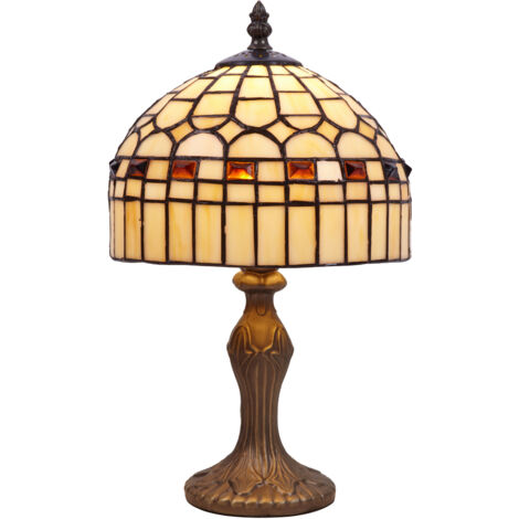 Petite lampe de table Tiffany Beige diamètre 20 cm Série Compact