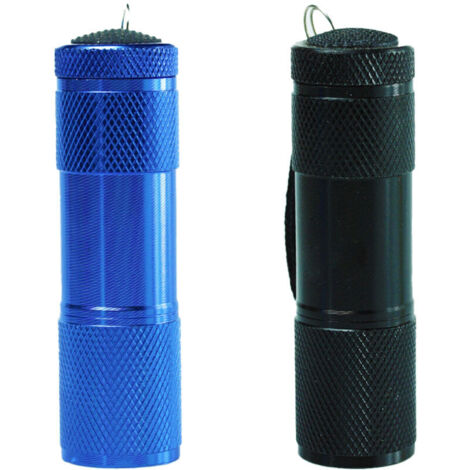 Petite lampe torche à revêtement en caoutchouc avec bandoulière, portable, idéale pour le camping et la randonnée, bleue et noire