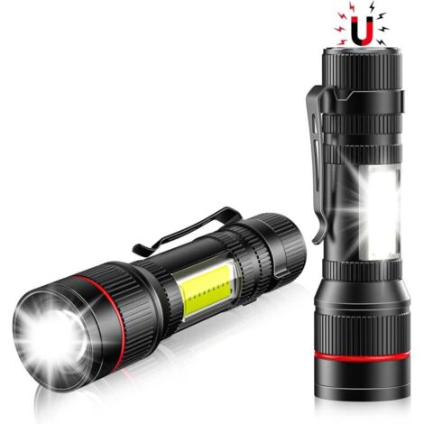 Petite Lampe Torche LED 2 Pièces, Aimant & COB, Mini Lampes de Poche USB Rechargeable avec Clip en Acier, 3 Modes,Étanche pour Camping