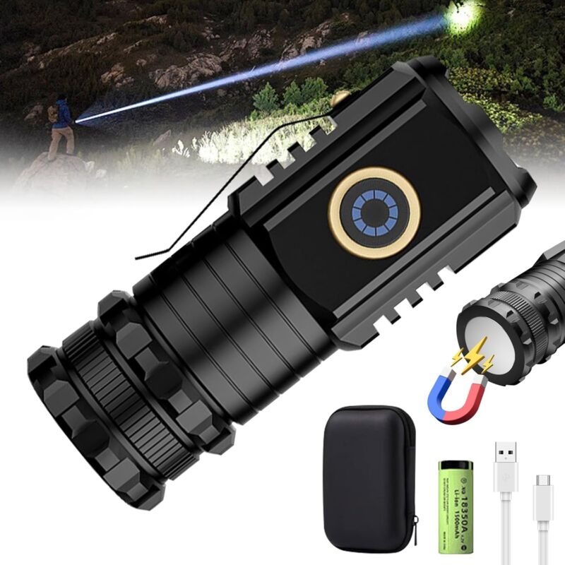 Petite lampe torche magnétique rechargeable par USB, 5 modes d'éclairage, mini lampe de poche LED, extrêmement lumineuse, rechargeable par USB, avec