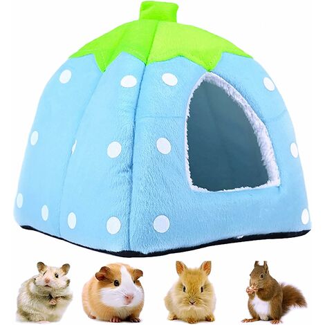 Petite maison d'hiver pour animaux de compagnie, lit de nid chaud aux fraises multifonctions, sac de couchage antidérapant pour hamster cobaye hérisson écureuil hérisson bleu