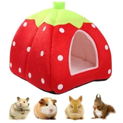 Petite Maison d'hiver pour Animaux de Compagnie,lit de nid Chaud aux Fraises Multifonctions,Sac Couchage antidérapant pour Hamster