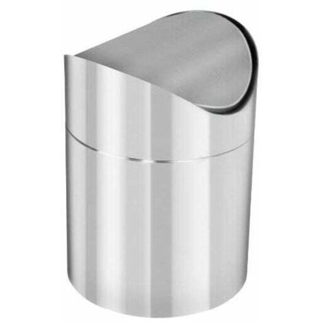 Petite mini poubelle avec couvercle, en acier inoxydable brossé, idéale pour un bureau ou un comptoir. Capacité : 1,5 L / 0,40 gal.