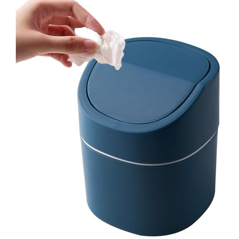 Petite poubelle de bureau, 2 l, avec couvercle, pour coiffeuse, bureau, table de chevet, chambre à coucher (bleu)