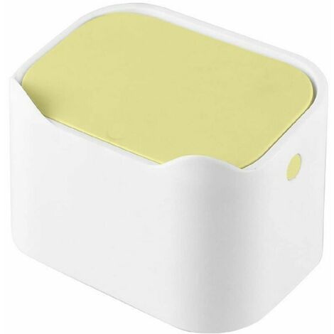 Petite poubelle de bureau avec couvercle pour bureau, chambre, bureau, voiture, couvercle intérieur blanc jaune