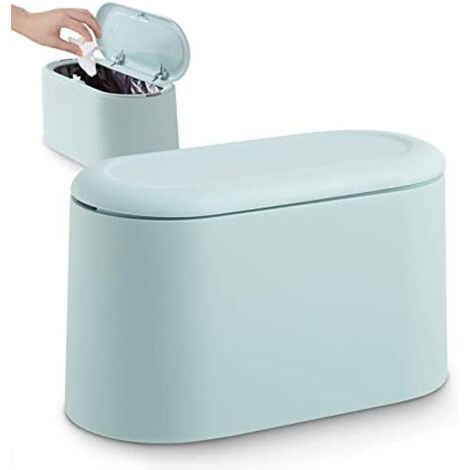 Petite Poubelle de Table avec Couvercle à Bouton-Poussoir pour Bureau, Salle Bain Cuisine et Chambre,Stockage pour Nourriture pour Animaux (Bleu clair)