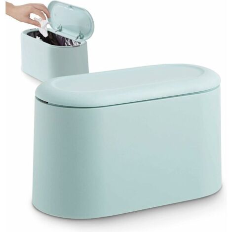 Petite Poubelle de Table avec Couvercle à Bouton-Poussoir pour Bureau, Salle Bain Cuisine et Chambre,Stockage pour Nourriture pour Animaux (Bleu Clair)