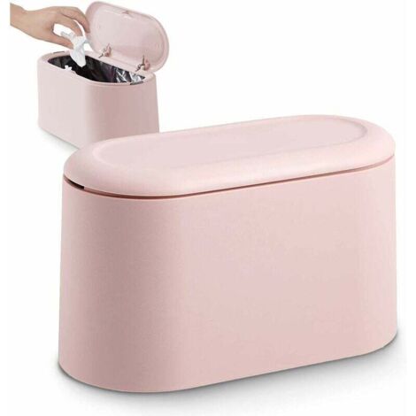 Petite Poubelle de Table avec Couvercle à Bouton-Poussoir pour Bureau, Salle Bain Cuisine et Chambre,Stockage pour Nourriture pour Animaux (Rose，23X11X14.5CM)