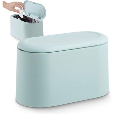 Petite Poubelle de Table avec Couvercle à Bouton-Poussoir pour Bureau, Salle Bain Cuisine et Chambre,Stockage pour Nourriture pour Animaux（bleu）