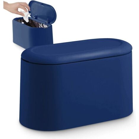 Petite Poubelle de Table avec Couvercle à Bouton-Poussoir pour Bureau,Salle Bain Cuisine et Chambre,Stockage pour Nourriture pour Animaux，bleu