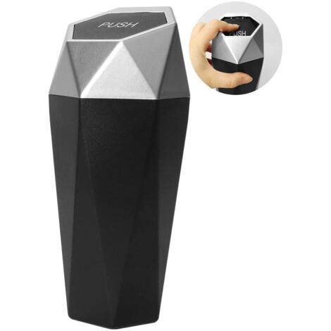 Petite Poubelle de Voiture, Peut en Plastique des Déchets avec Couvercle, Boîte de Rangement de Voiture pour Voiture, Maison, Bureau (Argent)
