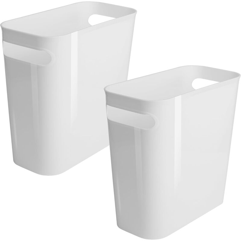 Petite poubelle en plastique 2 pièces, poubelle blanche de bureau de 1,5 gallons/5,7 litres avec poignée intégrée, panier poubelle mince pour salle