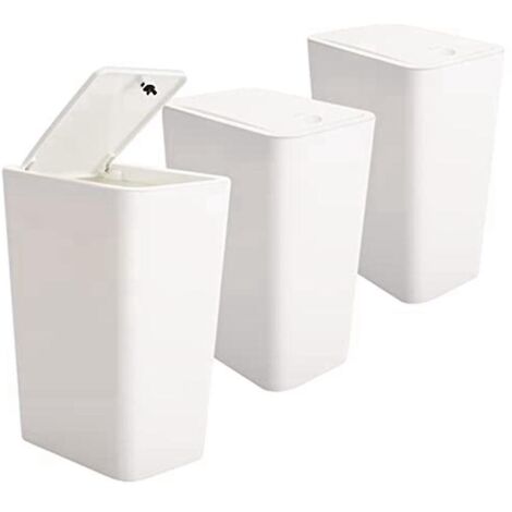 Petite poubelle, lot de 3, 10 L / 2,6 gallons, avec couvercle à pression, mini-poubelles blanches.
