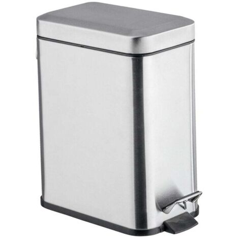 Petite Poubelle Salle de Bain, Poubelle à pédale 5L, Square, Acier inox, 14x29,5x28 cm, aspect mat