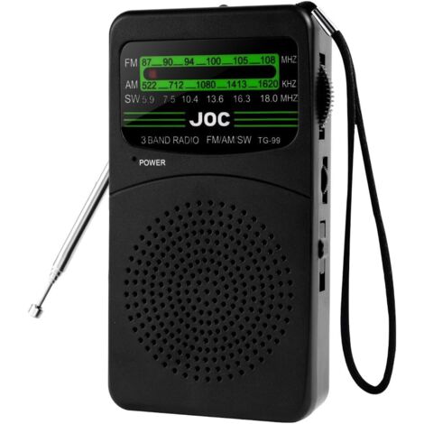 Petite Radio Portable, AM/FM/SW Transistor Poste Radio Portable Mini Radios à Piles Survie (AA) Excellente Réception pour Cadeau, Famille, Séniors(Noir)