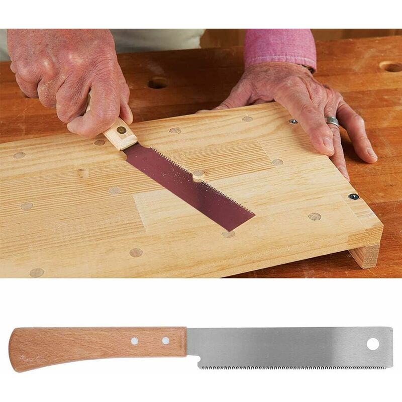 Petite scie à main, 12 pouces 17 dents manche en bois scie plate précision maison travail