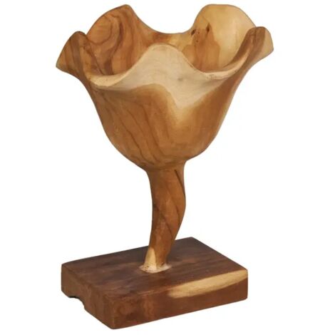 Petite sculpture fleur 30 cm en racine de bois de teck bicolore – RHEA