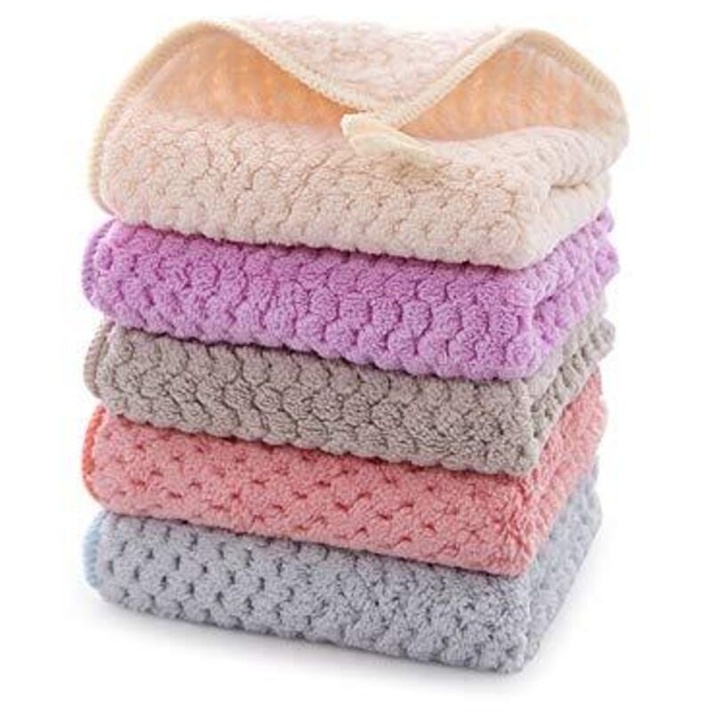 Largeight - Petite Serviette Main, Essuie Main, Ensemble 5 Pièces Essuie Main Cuisine, Serviette Suspendue en Polaire Corail, Boucle De Ceinture