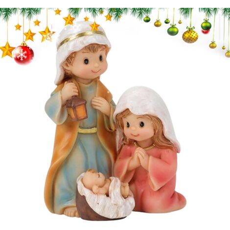 Petite statue de famille sacrée - Décoration de sculpture de Noël en résine