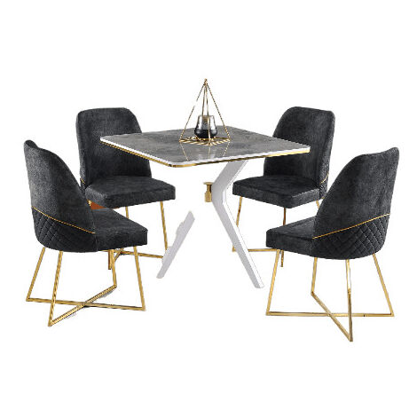 Petite table à manger carrée Korza 80cm-Gris/Doré